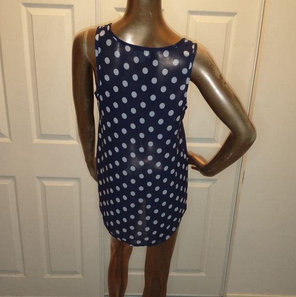 Navy blue and white polka dot sleeveless top - Picture 5 of 6